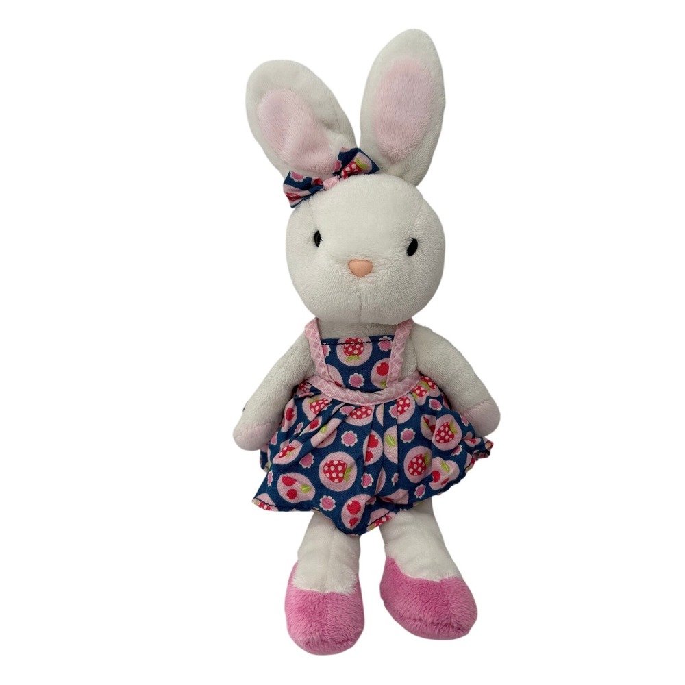 Douglas Cuddle Toys Bunny Rabbit Plush White 12" Strawberry Dress Stuffed Animal